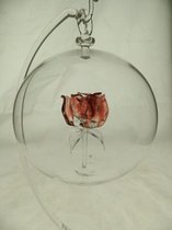 Glasdecoratie - hanger - 10 cm rond - glasbol - mondgeblazen - rode roos - bloemen
