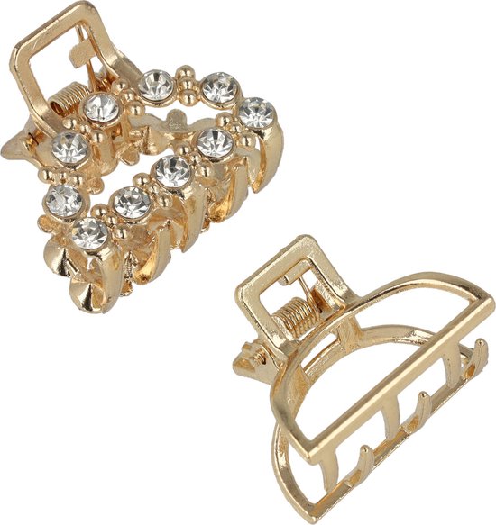 Barrette Épingle à Cheveux Ouverte Demi-Ronde Forme Métal Strass 2.5cm Goud - Cheveux à Cheveux 2 Pièces