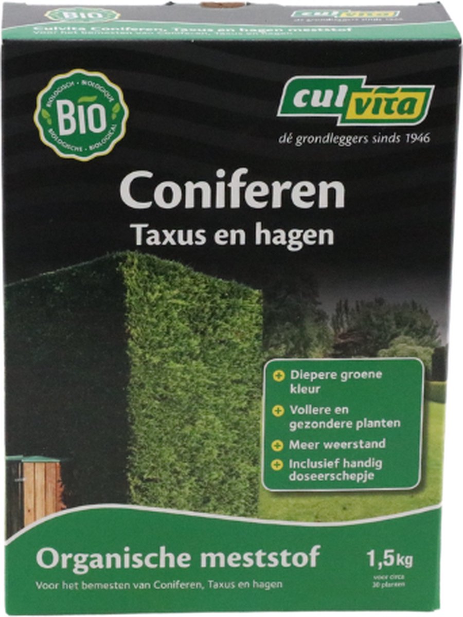 Culvita - Biologische Coniferen plantenvoeding - Coniferen Meststof 1,5 kg - geschikt voor alle hagen - 100 dagen voeding