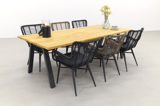 Jasmine/Taste Ambassador 6-persoons dining tuinset 240x100 cm. - Black/Naturel mix