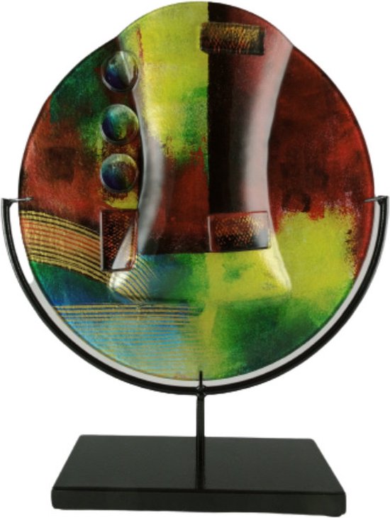 Glazen vaas - 30 cm rond - ronde vaas Artwork - met standaard - decoratief glaswerk