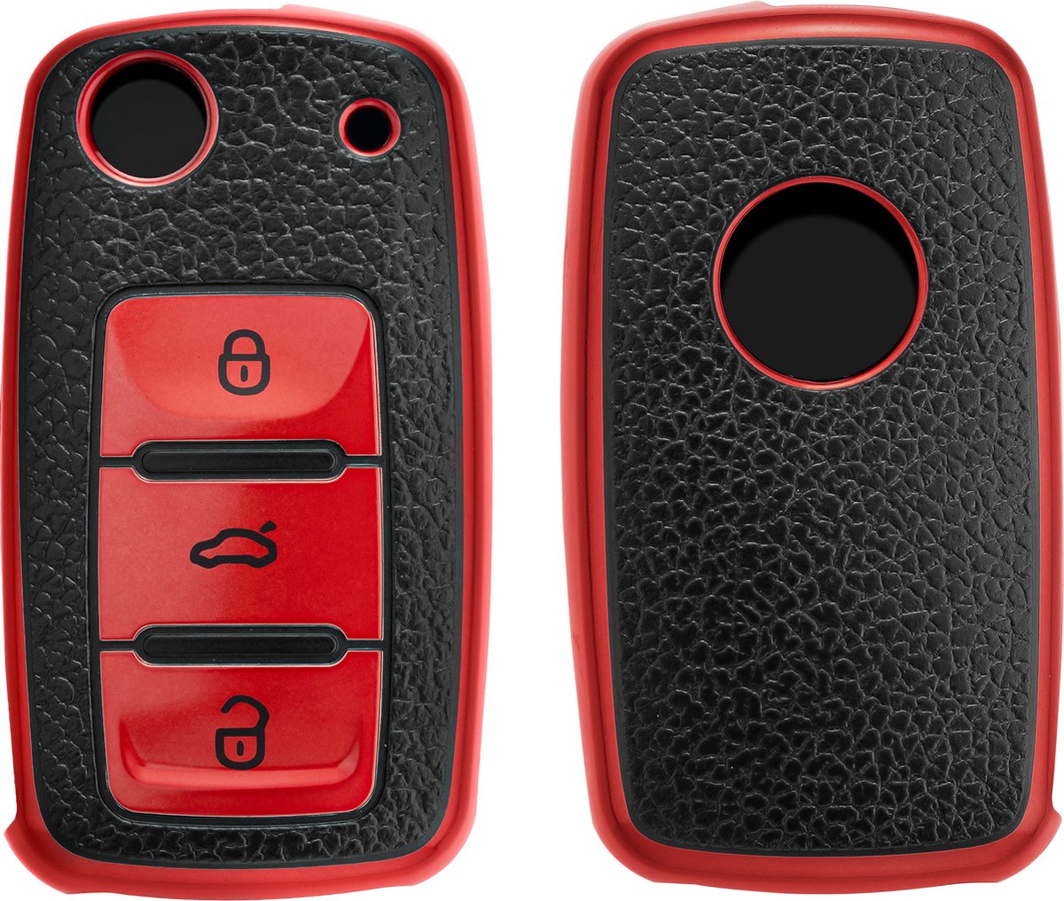 kwmobile autosleutelhoes geschikt voor VW Skoda Seat 3-knops autosleutel - TPU beschermhoes in rood / zwart - Autosleutelcover