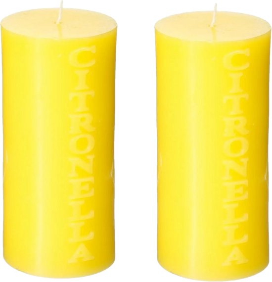 2x stuks antimuggen Citronella stomp kaarsen 64 branduren geel - Geurkaarsen citrus geur