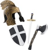 Ridder helm brons-kleurig met set ridder speelgoed wapens - Zwaard/schild/bijl - Volwassenen