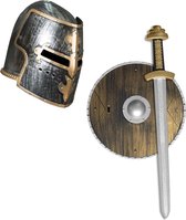 Ridder helm zwart met goud met set ridder speelgoed wapens - Zwaard/schild - Volwassenen