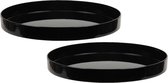 2x stuks ronde kunststof dienbladen/kaarsenplateaus zwart D27 cm - Kaarsen dienbladen tafeldecoratie