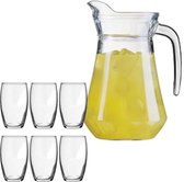 Luminarc schenkkan/waterkan van glas 1.6 liter met 6x stuks Tumbler waterglazen van 360 ml