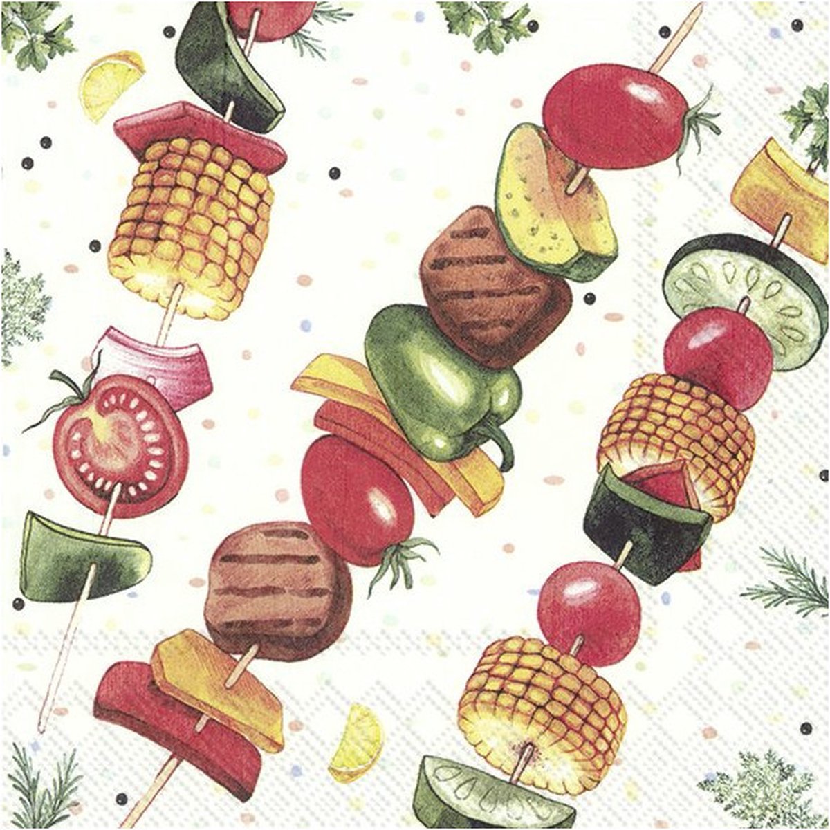 IHR tafel servetten - BBQ print - 20x stuks - 3-laags - 33 x 33 cm - papier - voorjaar - zomer