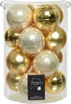 18x stuks glazen kerstballen goud en champagne 8 cm - Kerstballen van glas