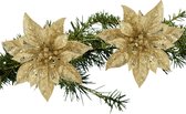 Kerstboom bloemen - 2x stuks - goud glitter - kunststof - 15 cm