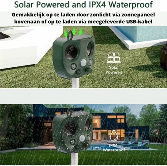 MW Pets Kattenverjager - Ultrasone verjager - Muizenverjager - Ongedierteverjager - Tuin - Diervriendelijke Ultrasone Dierenverjager Zonne Energie - Marterverjager - Katten - Kattenschrik - Waterbestendig - Honden - Dieren - Katten verjager