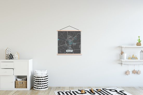 Porte-affiche avec affiche - Affiche scolaire - Houx - Carte - Carte - Plan de la ville - 40x40 cm - lattes vierges