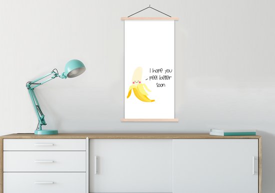 Porte-affiche avec affiche - Affiche scolaire - Bon rétablissement - Dictons - Fruits - Banane - 60x120 cm - Lattes vierges