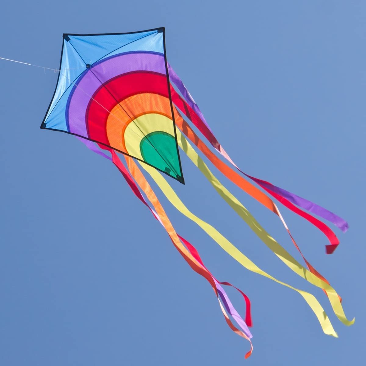 Cim Large Kite Pour Enfants - Super Kite Eddy Xl Rainbow - Cerf-volant  Single Line pour enfants à partir de 6 ans - 90x100cm - Incl. Ligne de cerf- volant et queues rayées