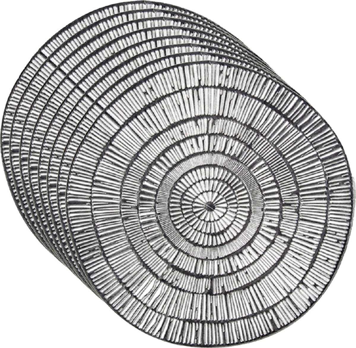 Placemats - D38 cm - metallic zilver - Set van 8x stuks - kunststof