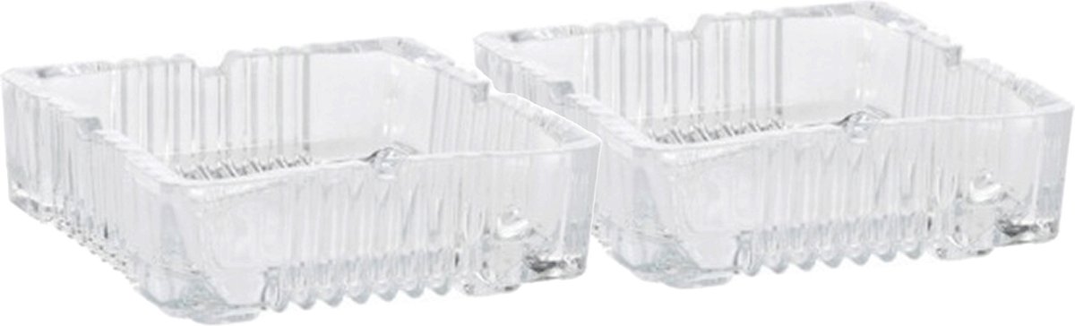 Goedkoopste Excellent Houseware set van 2x stuks vierkante glazen transparante asbak 10 cm - Voor binnen/buiten
