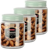 Set van 6x stuks kunststof keuken voorraadpot/weckpot mintgroen 1 liter met deksel - Formaat: 11 x 14 cm