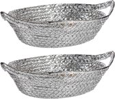 Mandjes - zeegras - 26 x 22 x 8 cm - zilver metallic - 2x stuks - broodmandjes