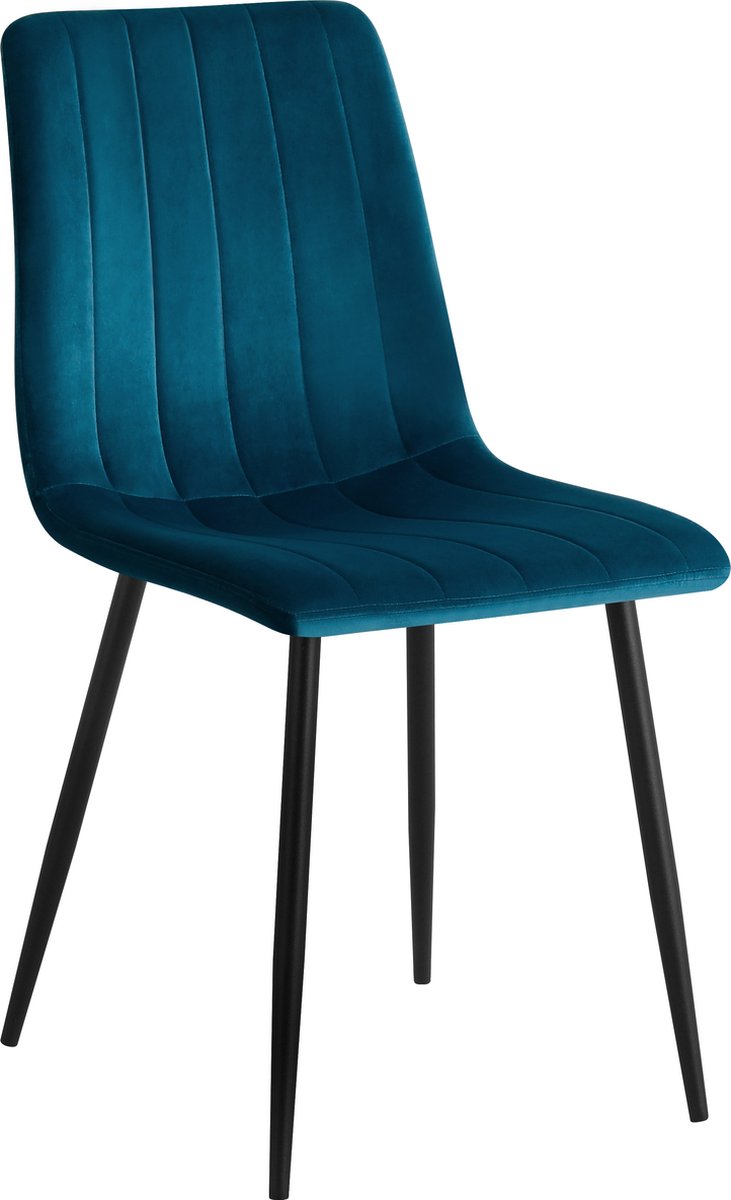 Soof & Tess Eetkamerstoel Pescara - Blauw - Metaalpoot - Fluweel - Velvet - Industrieel