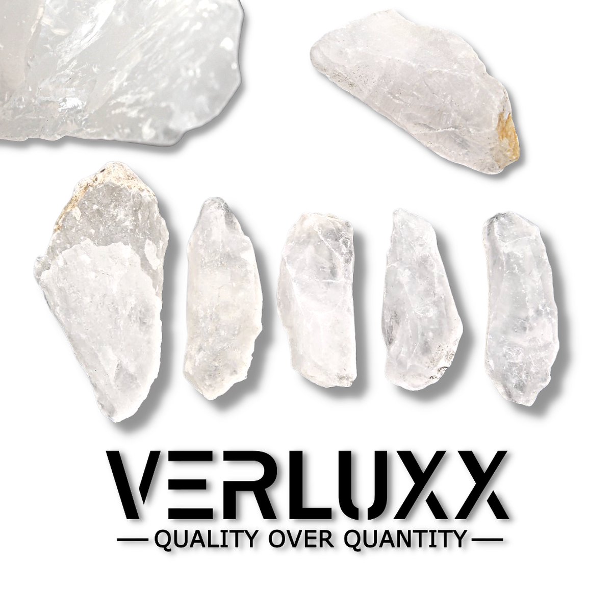 Krachtige GROTE RUWE BERGKRISTAL Edelstenen van VERLUXX - ±2 kg - 15 á 25 cm - Wit / Transparant - Berg Kristal - Ijskwarts - Ice Quarts - Rock Crystal - Roze Kwarts