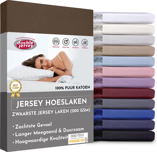 Double Jersey Hoeslaken - Hoeslaken 200x200+30 cm - 100% Katoen  Mokka