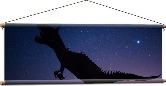 WallClassics - Textielposter - Silhouette van een Dinosaurus in de Nacht - 120x40 cm Foto op Textiel