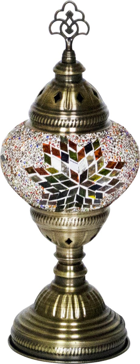 Oosterse mozaiek tafellamp - Mixcolour - Hoogte 30cm - Diameter bol(len) 13,5cm