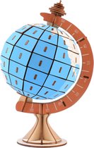 Bouwpakket 3D Puzzel Globe van hout- gekleurd