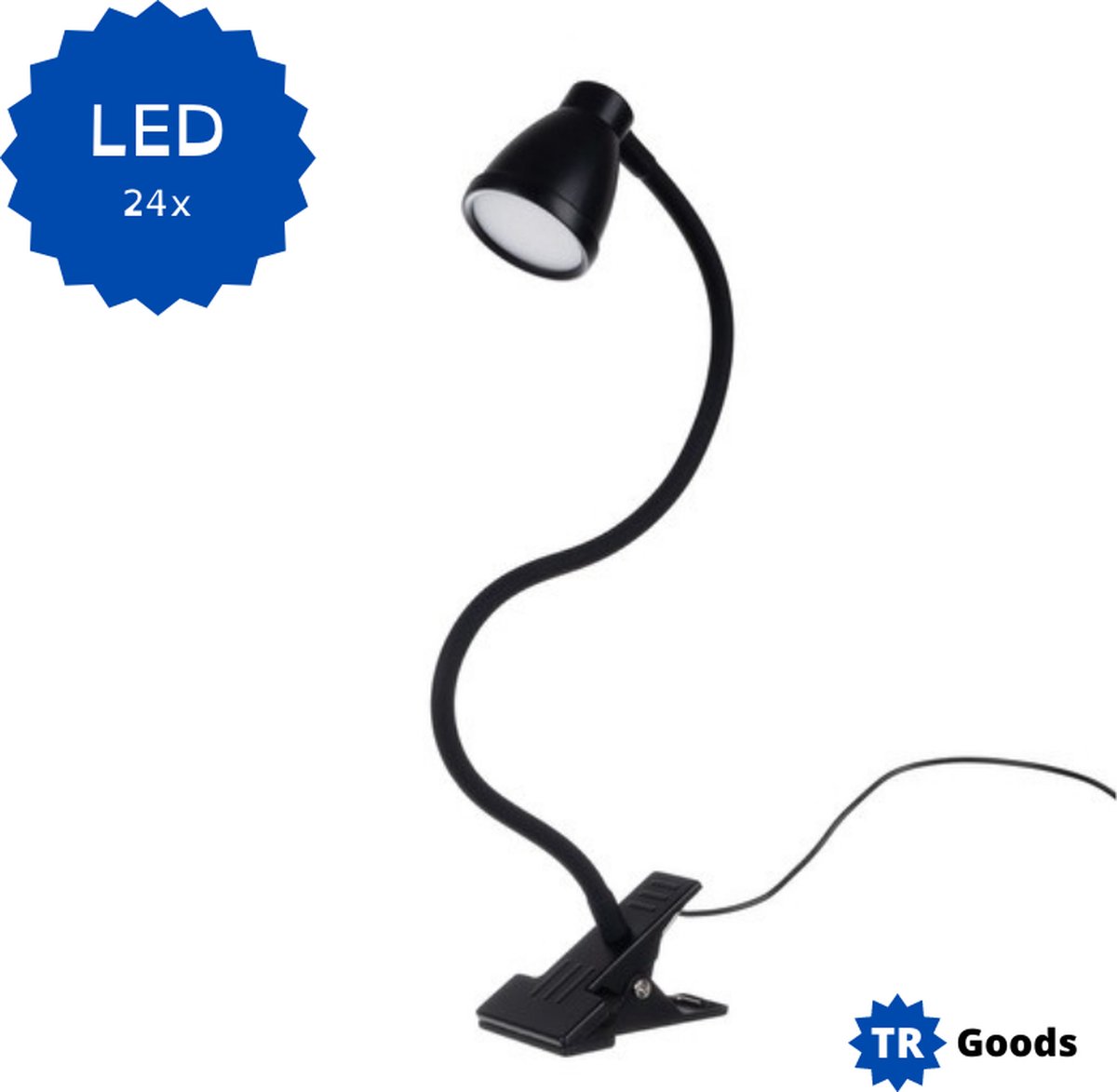 T.R. Goods - Bureaulamp LED (24x) - Dimmer - 3 Kleurstanden - Klem ook als Voet te gebruiken - Bureau Lamp - zwart