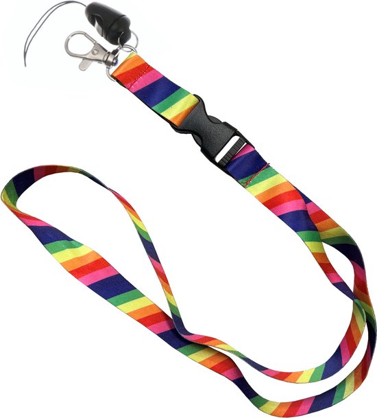 Foto: Fako bijoux keycord print lanyard sleutelkoord badgehouder 51cm 20mm regenboog schuin gestreept