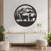 Wanddecoratie - Hert Landschap - Hout - Wall Art - Muurdecoratie - Woonkamer - Zwart - 59 x 59 cm