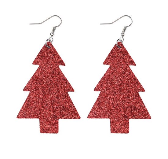 Oorbellen dames | oorhangers dames | rode glitter oorbellen dames | kerst oorbellen | kerstboom oorbellen | feestelijke oorbellen | kerstcadeautje | cadeau voor vrouw | kerstcadeau voor vrouwen