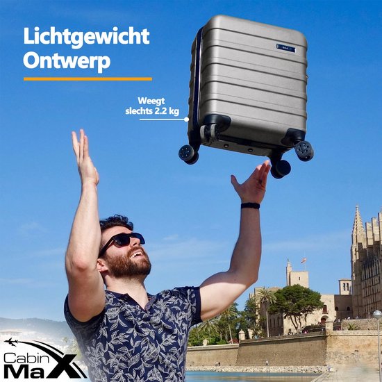 CabinMax Handbagage Koffer - Trolley 30L - Harde Reiskoffer - 45x36x20cm - Lichtgewicht - Groot Capaciteit - Steel Grey