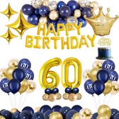 60 jaar feestpakket Blauw / Goud 50-delig - 60 jaar verjaardag - 60 jaar verjaardag versiering - 60 jaar slingers - 60 jaar ballonnen - Feestversiering voor man & vrouw Blauw / Goud - 60 jaar verjaardag man / vrouw - 60 jaar versiering