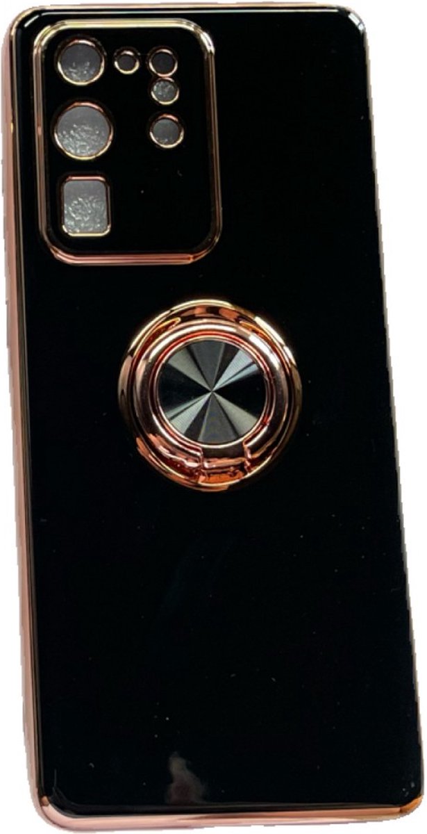 Samsung S20 Ultra hoesje met ring - Kickstand - Samsung - Goud detail - Handig - Hoesje met ring - 5 verschillende kleuren - zalm roze - Grijs/blauw - Donker groen - Zwart - Paars
