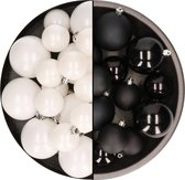 Décorations de Noël en plastique Boules de Noël couleurs mélange noir/blanc 4-6-8 cm paquet de 68x pièces