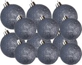 Kerstversiering set glitter kerstballen in het donkerblauw 6 en 8 cm pakket - 30x stuks