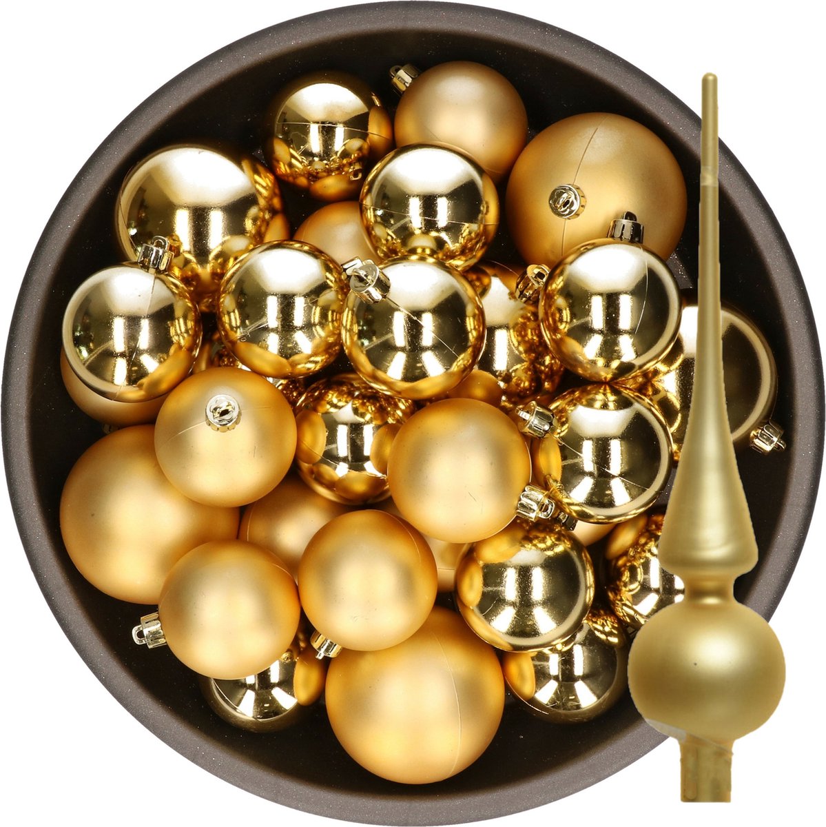 Kerstversiering kunststof kerstballen met glazen piek goud 6-8-10 cm pakket van 45x stuks - Kerstboomversiering