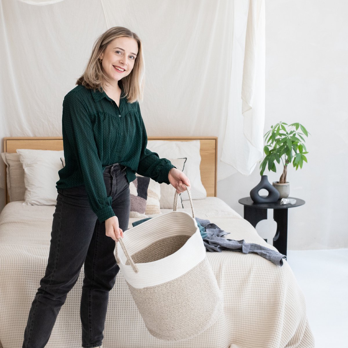 Opvouwbare wasmand voor in de badkamer, ronde opbe... – Grandado