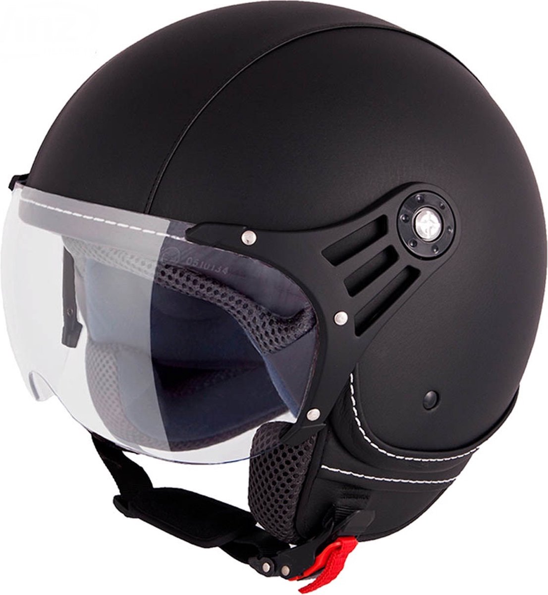 VINZ Laghi Jethelm Zwart Leer / Scooterhelm / Brommerhelm / Motorhelm / Fashionhelm voor Scooter / Vespa / Brommer / Motor