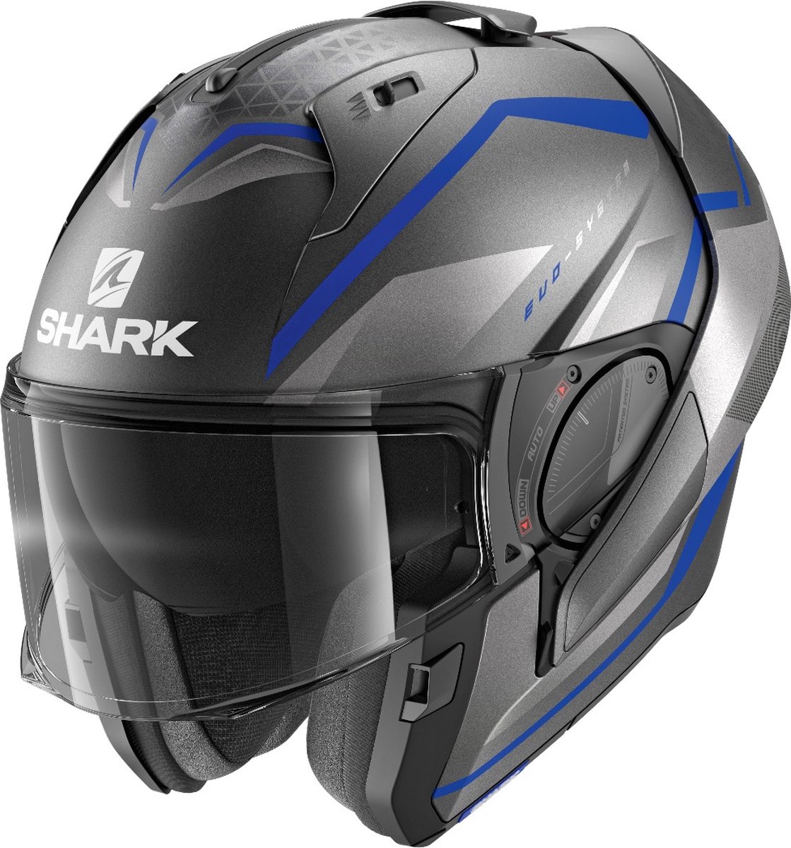 SHARK EVO ES YARI Motorhelm Systeemhelm Mat Antraciet blauw Zilver - Maat L