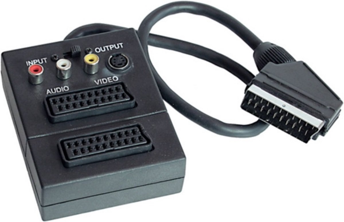 Scart verdeelbox met 2x Scart + 1x S-VHS/Composiet aansluitingen / zwart - 0,20 meter - S-Impuls