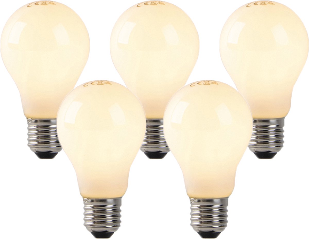 LUEDD Set van 5 E27 LED flame filament lampen opaal glas 3W 250 lm 2200K