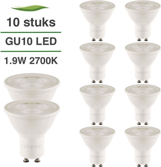 GU10 LED lamp - 10-pack - 1.9W - 2700K warm wit - 36° stralingshoek