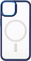Shop4 - iPhone 14 Plus Hoesje - Luxe Bumper Back Case met Magneetfunctie Metaal Donker Blauw