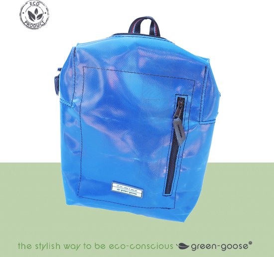 green-goose® Sac à dos Kinder Silnice | Bleu | Sac à dos en bâche de camion recyclée | Robuste et Durable | 23x33x8cm | Matériau recyclé d' Europe