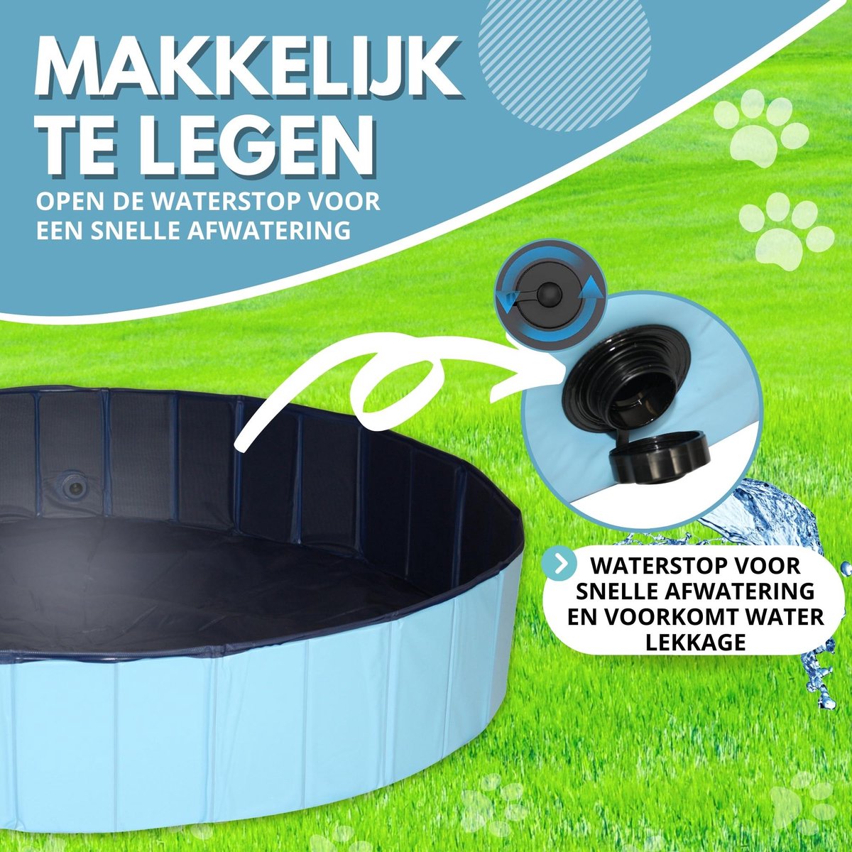 Lendo Online- Hondenzwembad Ø160x30cm - Bad voor honden - Hondenbad - Dierenzwembad - Opzetzwembad - inklapbaar - PVC - Blauw- Inclusief Hondenborstel Kam thumbnail 6
