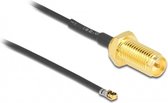 MHF 4L LK (v) - RP-SMA (v) kabel - Micro Coax (1,37 mm) - 50 Ohm / zwart - 0,50 meter