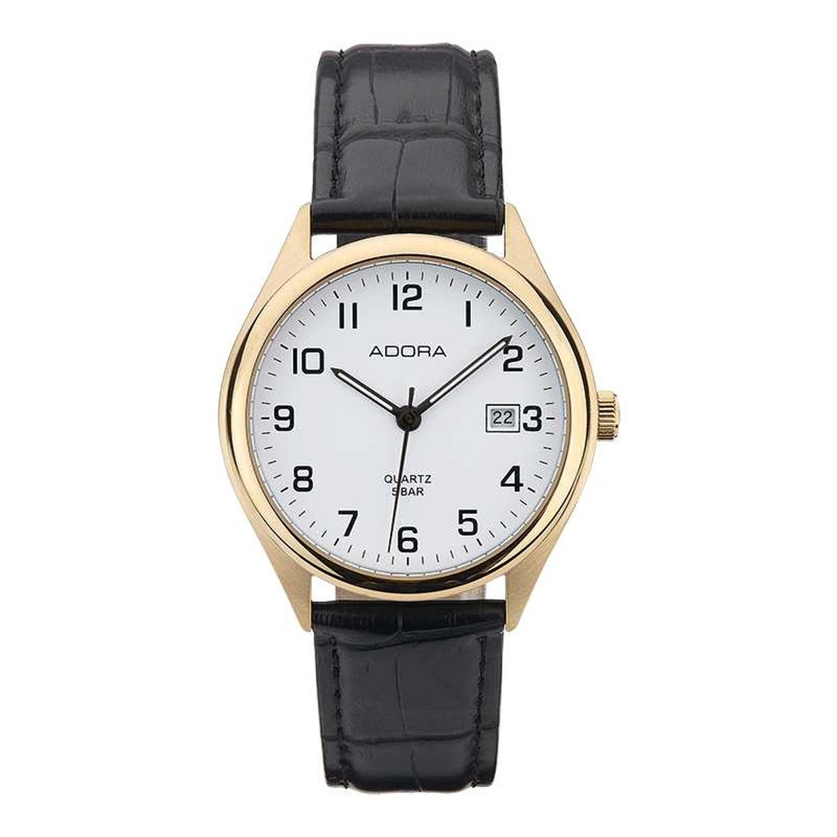 Mooi klassiek horloge met datum goudkleurig met zwart leren band AB6108