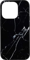 Shop4 - Geschikt voor iPhone 14 Pro Hoesje - Harde Back Case Glass Marmer Zwart